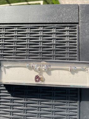 Napier Silver-Tone Bracelet with Red Crystal Heart Charm